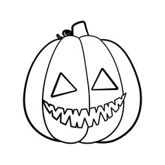 Jack O Lantern Outline Line Art. Cute Creepy Spooky Halloween Pumpkin Doodle. Easy Coloring Book Page Activity For Kids.