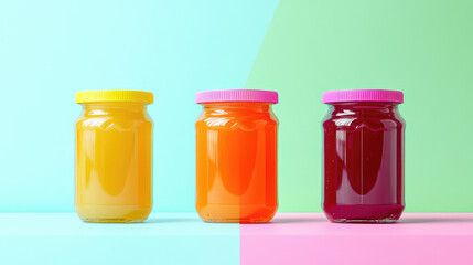 Colorful Jam Jars Set Against a Beautiful Gradient Background