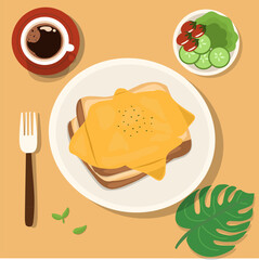 Vector illustration of Toasted bread with cheese 