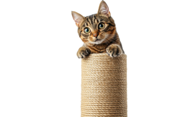 Cat Scratching Post On White Background