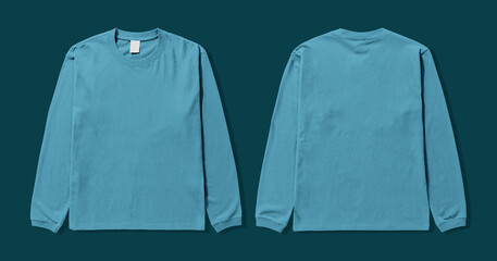 Blank Blue Long Sleeve T Shirt Mockup, Front and Back View