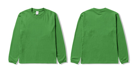 Blank green long sleeve t shirt front and back.