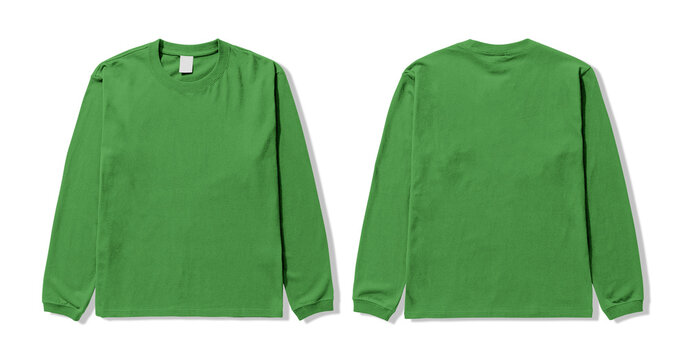 Blank green long sleeve t shirt front and back.
