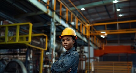 Portrait of an African American Woman in Protective Gear on Oilfield.Generated image