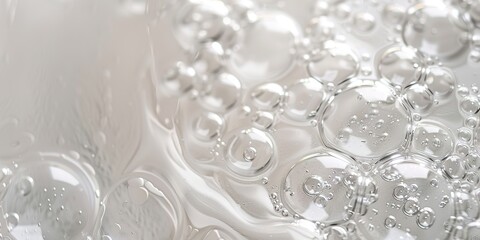 Close-up of transparent cosmetic gel with bubbles.