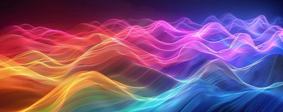 Electromagnetic light spectrum, vibrant wave patterns, colorful light waves, light spectrum energy, uhd, copy space for text,