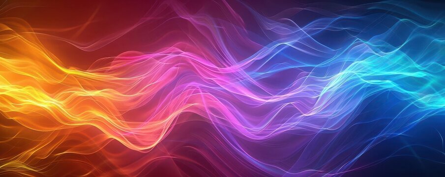 Electromagnetic light spectrum, vibrant wave patterns, colorful light waves, light spectrum energy, uhd, copy space for text,