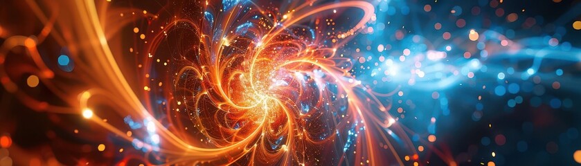 Particle collision explosion, energetic particle collision, highenergy physics, subatomic energy burst, uhd, copy space for text,