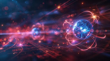 Obraz premium Quantum entanglement, spooky action at a distance, entangled particles, quantum physics, uhd, copy space for text,