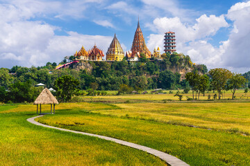 View over the Chinese temple known as Wat Tham Sua, in Kanchanaburi Thailand. It is also known as Tiger Cave Temple.