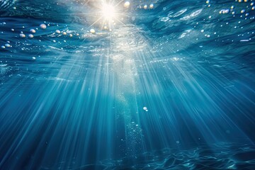 Obraz premium Underwater background with sunlight and sea bottom view․ 