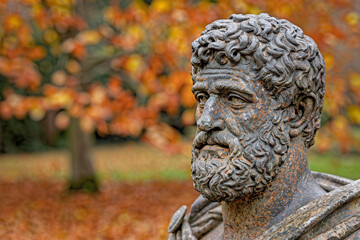 Aristotle in Thoughtful Marble Sculpture