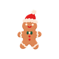 Christmas gingerbread man. Xmas festive traditional cookies with icing. Homemade biscuit. Flat vector illustration isolated on white background