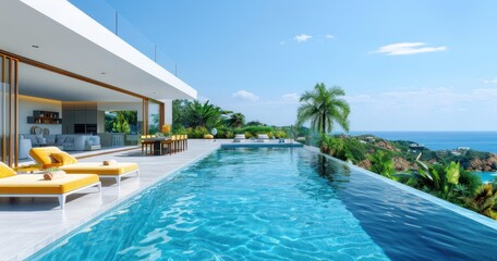 Fototapeta premium Modern Villa with Infinity Pool and Ocean View
