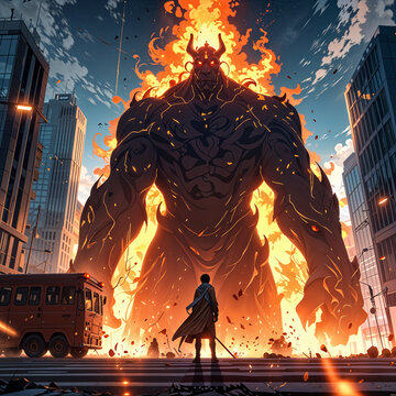  A menacing anime demon with multiple features, showcasing a fierce and monstrous appearance in a dark, captivating style.