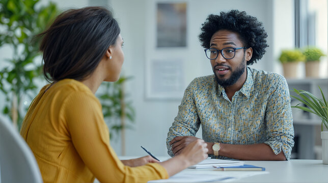 Hiring manager black woman interview with job candidate black man