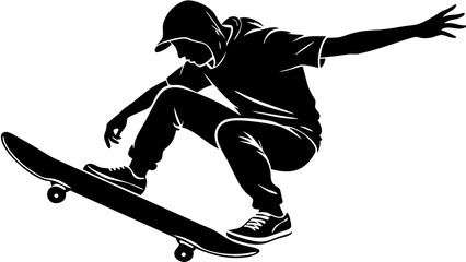 Stylish Skateboarder Silhouette Illustrations: Perfect for Action and Skate Culture