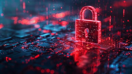 Futuristic digital padlock symbolizing cybersecurity and data protection in a vibrant, tech-inspired environment.