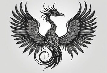 Intricate Phoenix Line Art: A Masterpiece of Black and White 