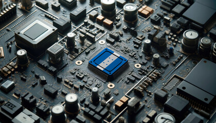 Fototapeta premium A high-tech circuit board showcasing a microchip with the Honduras flag, emphasizing Honduras role in pioneering advanced electronics and microtechnology innovations