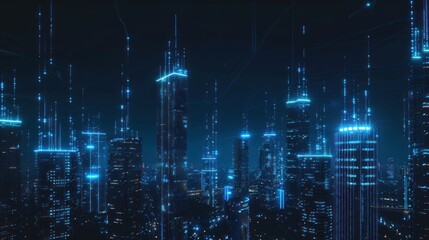 Futuristic Cityscape with glowing digital lines