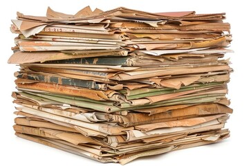 A pile of old papers stacked on top of each other. The pile is brown and he is quite large