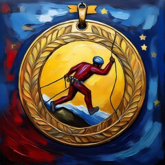 クライミング, 登山, メダル, 登る, 象徴