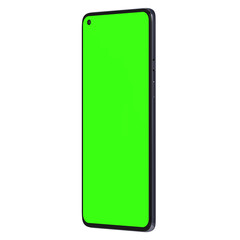 Flat display with a punch-hole camera in the top left corner greenscreen left