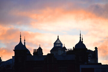 Roofs seen against the backdrop of the sunset