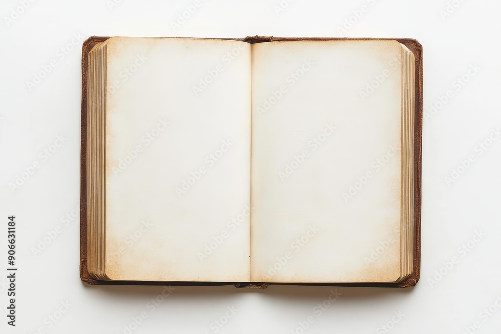 Poster Top view of empty notebook on white background for mockup concept