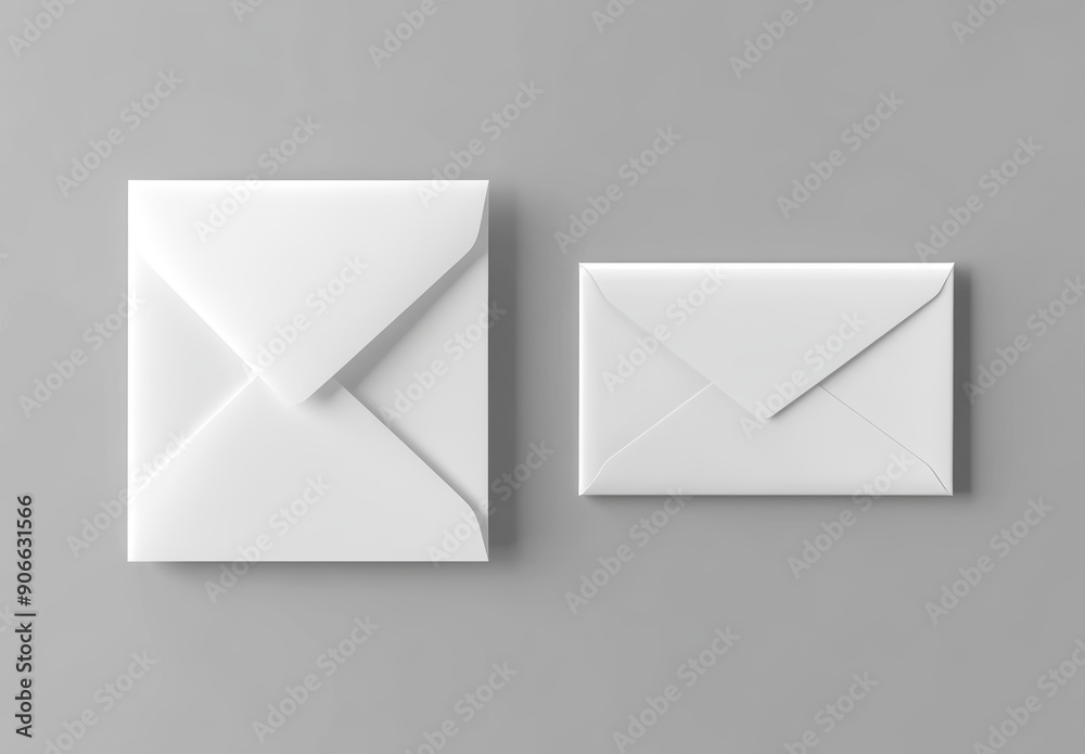 Poster the envelope and letter mockup are isolated on a soft gray background. 3d illustration.