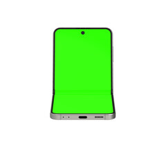 Foldable smartphone greenscreen leaned 45 degree