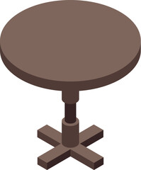 Round wooden table standing on one leg on white background isometric view