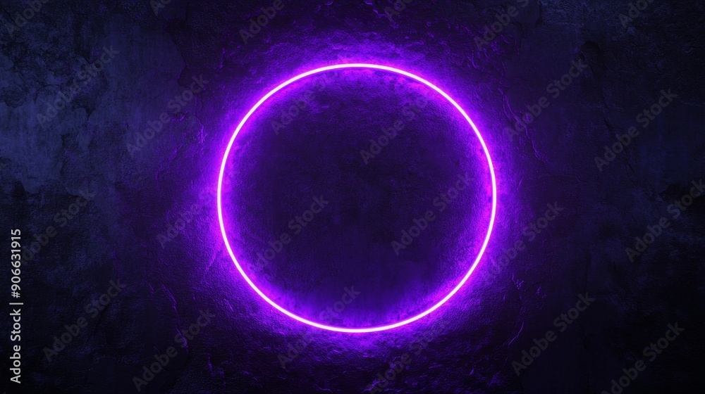 Poster Frame isolated on black background with neon glow and rays. B&W neon glow circle with rays.