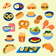 Various delicious hand drawn food