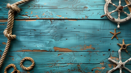 Vintage background with old boards with nautical decoration © Kanurism