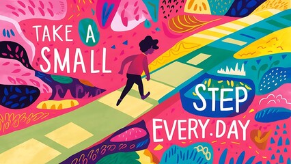 Take a Small Step Everyday colorful background and text (T-shirt Design Motivational Quote, Illustration ,Typography)
