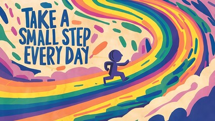 Take a Small Step Everyday colorful background and text (T-shirt Design Motivational Quote, Illustration ,Typography)