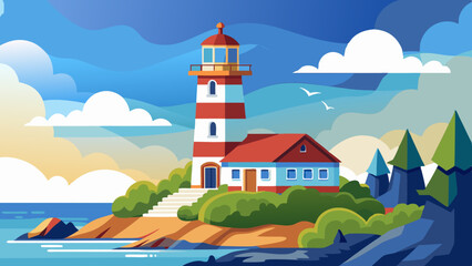 Charming lighthouse vector art illustration 