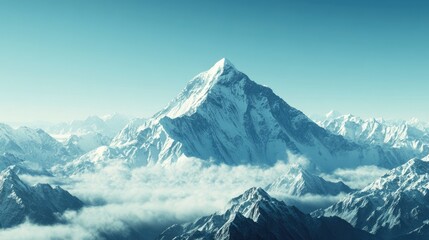 Majestic Mount Everest with a clear sky, offering a text area