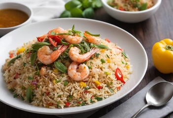 Thai Basil Fried Rice with Shrimp: A Visual Feast in High-Contrast Minimalist Photography