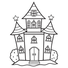 Halloween haunted house vector, black and white Halloween Haunted House coloring Page