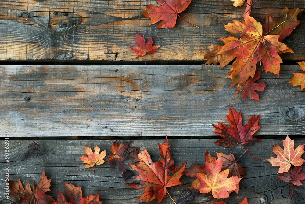 Poster autumn leaves on wood