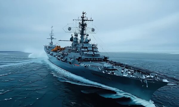 Warship in the middle of the ocean
