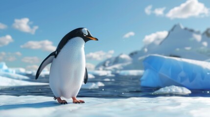 Naklejka premium Penguin on Iceberg in Antarctica
