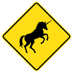 Vector graphic of unicorn crossing warning sign in yellow color