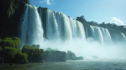 Fototapeta premium Stunning Iguazu Falls with a blank area for text overlay