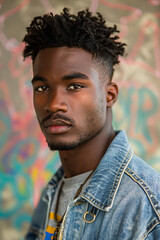 Vintage 90s-style portrait photo of a handsome young black man