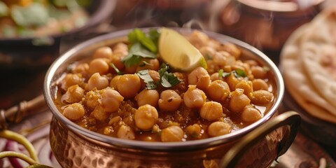 A metal bowl filled with various food items on a table, ideal for use in editorial or commercial contexts