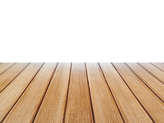 The wooden table in front is empty. for product advertising Isolated with white background.